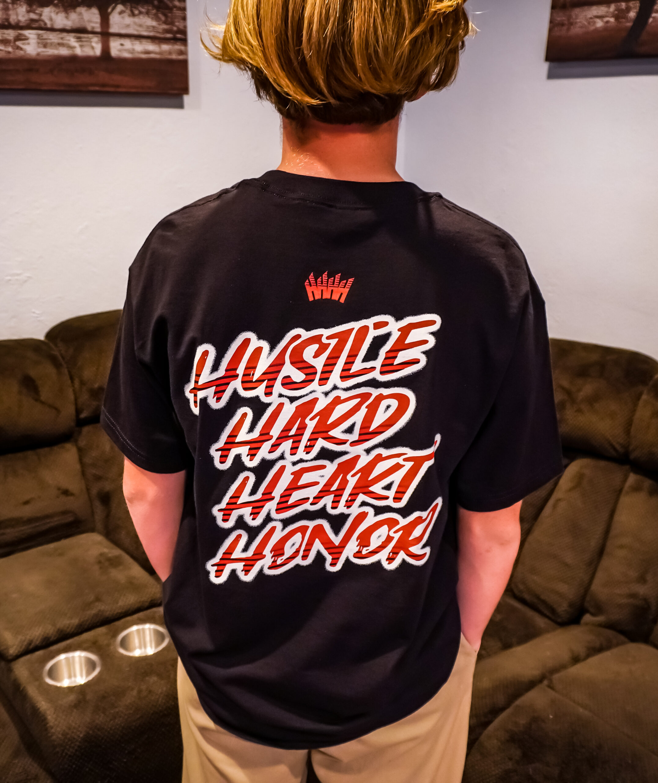 hustle hard heart honor t shirt red rear